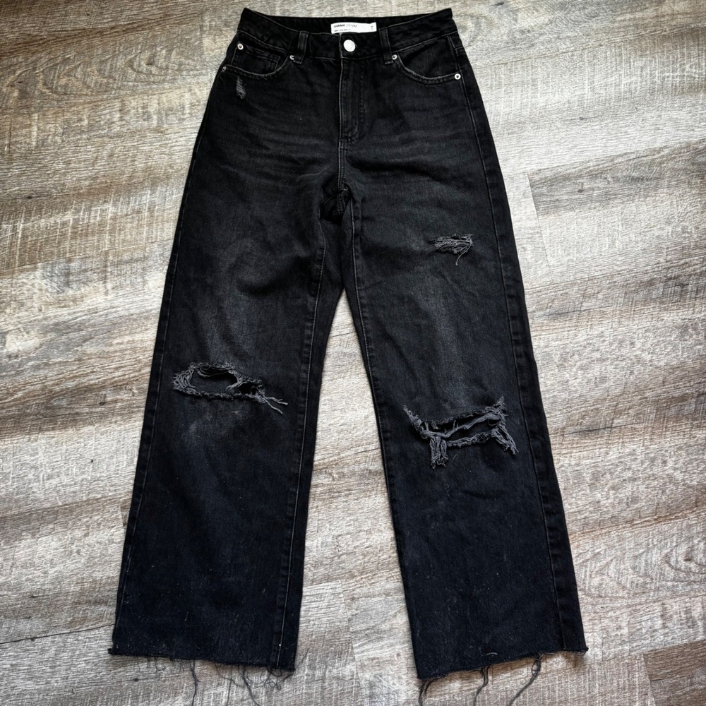 Garage Jamie Ultra Wide Leg Jeans Size 1 25 Black Distressed High Rise Raw Hem